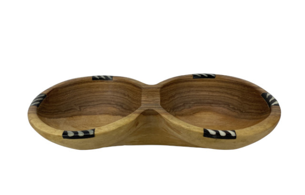 Doppelschale Olivenholz mit Knochenbatik